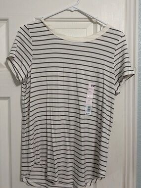 SO Ivory Tee with Olive Stripes - Short Sleeve Crew